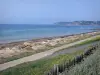 Paisajes de Normandía - Flores, la playa y el paseo marítimo de Barneville-Carteret (Barneville alcance) con vistas al mar (el canal), el puerto y balneario de Cape Carteret