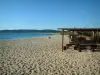 Pampelonne beach - Bay of Pampelonne in Ramatuelle: sandy beach, bar, the Mediterranean Sea and forest in background