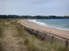 Paysages du littoral de Bretagne - Côte d'Émeraude : oyats, plage de sable, mer et côte