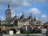 Périgueux - Saint-Front cathedral of Byzantine style, houses of the old town and clouds in the sky