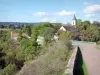 Pierre-Perthuis - Campanario de la iglesia de Saint-Léonard en un entorno verde