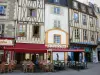 Poitiers - Facades of houses (two with timber framings), tourism office house and cafe terraces (Charles de Gaulle square)
