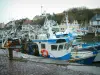 Port-en-Bessin - Dock, los arrastreros (barcos) puerto pesquero y casas