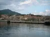 Propriano - The Mediterranean sea, the port and houses of the seaside resort, a hill in background