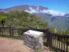 Réunion National Park - Viewpoint indicator of the Bélouve belvedere with a view over the Salazie cirque, Piton des Neiges and Gros Morne