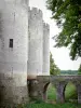 Roquetaillade castle - Bridge over the moat and towers of the new castle 