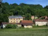 Saint-Amand-de-Coly - Houses of the village, field and trees