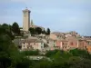Saint-Martin-de-Brômes - Clock tower (templar tower) home to the Gallo-Roman museum and the Saint-Martin church of Romanesque style overlooking the houses of the Provençal village built as an amphitheatre; in the Verdon Regional Nature Park