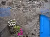 Saint-Suliac - Façade en pierre agrémentée d'un filet de pêche et d'un pot de fleurs