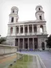 Saint-Sulpice church - View of the main facade of the church from the Saint-Sulpice square with a fountain