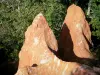 Saints valley - Fairy chimneys (column-like rock formations with caps) of ocher colour; in Boudes