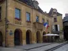 Sarlat-la-Canéda - Town hall and Liberté square with a café terrace, in Périgord