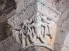 La Sauve-Majeure abbey - Carved capitals of the abbey church: two tied characters facing the sirens-fish 