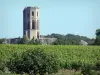 La Sauve-Majeure abbey - Bell tower of the abbey overlooking a lush landscape 