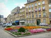 Sedan - Flowerbed and facades of the Place de la Halle square, including the Poupart mansion