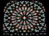 Sées cathedral - Inside the Notre-Dame cathedral of Gothic style: stained glass of the rose window