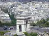 Triumphal arch - View of the Triumphal Arch, the Place Charles de Gaulle square and the Parisian buildings from the top of the Eiffel tower