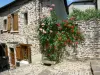 Uzerche - Stone house decorated with climbing roses in bloom