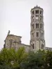 Uzès - Fenestrelle románico (el remanente de la catedral románica de edad), la Catedral de San Théodorit y los árboles