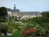 Valloires gardens - Rose garden and the Valloires Cistercian abbey