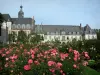 Valloires gardens - Rose garden and the Valloires Cistercian abbey