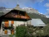 Vallouise - Maisons du village et montagne ; dans le Parc National des Écrins