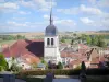 Vaucouleurs - Bell tower of the Saint-Laurent church, roofs of houses in the village and surrounding landscape