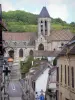 Vétheuil - Bell tower of the Notre-Dame church, street and houses of the village; in the Regional Natural Park of French Vexin