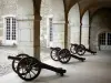 Virieu castle - Canons under the arched gallery of the courtyard of the castle